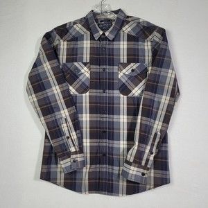 American Rag Long Sleeve Mens Size Medium Blue Grey Plaid Button Down Shirt
